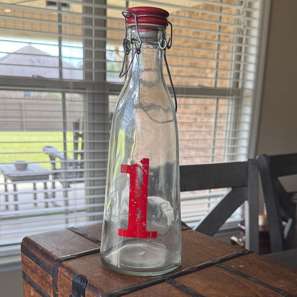 Vintage Glass Bottle with Red Number 1
